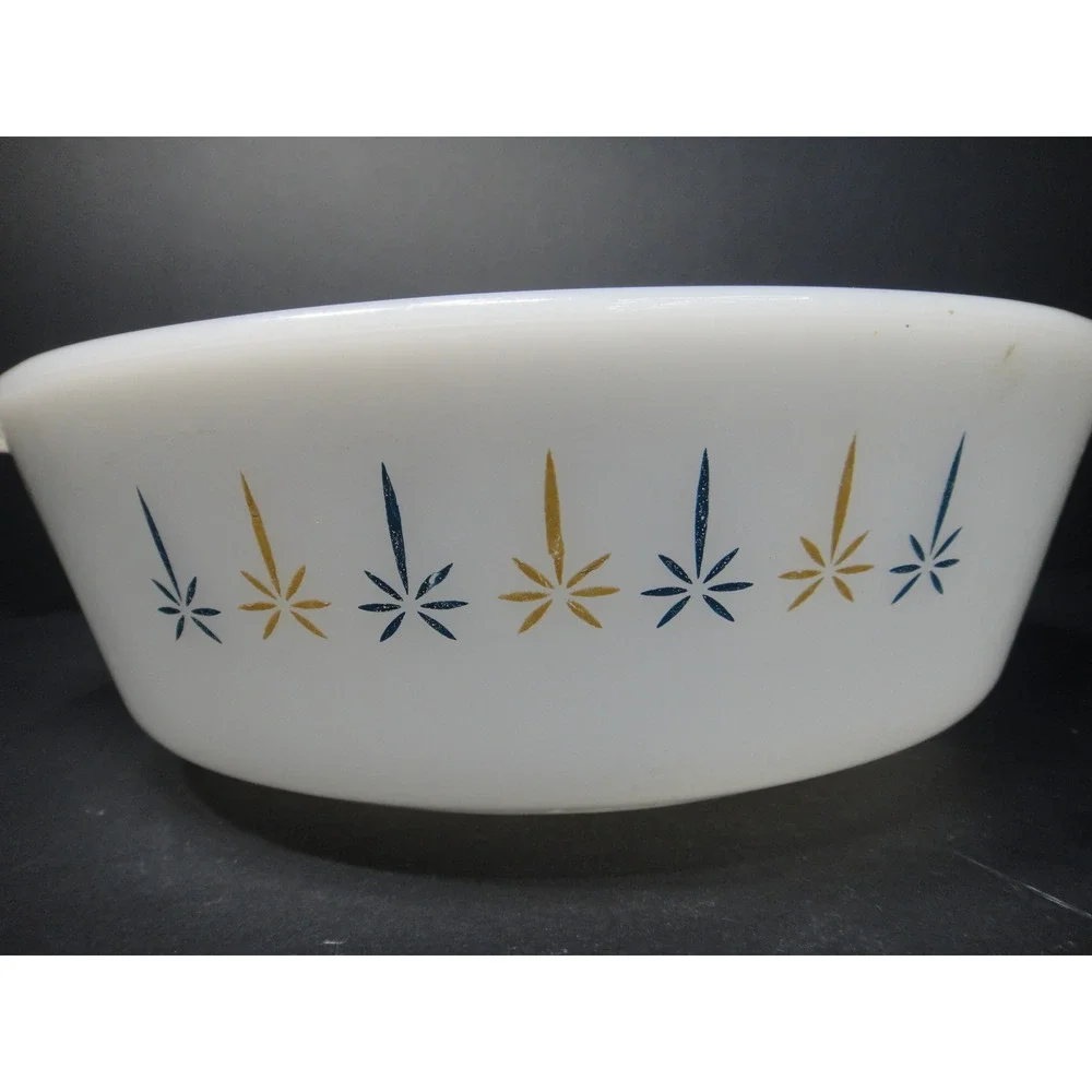 Vintage Fire-King Anchor Hocking 437 Candle Glow Atomic Starburst Casserole Dish